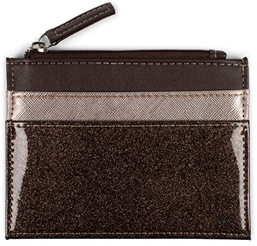 styleBREAKER Damen Kartenetui Materialmix Metallic Glitzer glänzend 3-Farbig, Portemonnaie, Mini Geldbörse, Reißverschluss 02040141, Farbe:Braun-Rosegold-Dunkelbraun von styleBREAKER