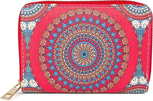 styleBREAKER Damen Kleine Geldbörse mit Bunte Mandala Ornament Muster, Ethno Style, Reißverschluss, Portemonnaie 02040149, Farbe:Rot-Blau-Orange von styleBREAKER