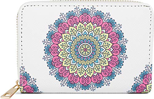 styleBREAKER Damen Kleine Geldbörse mit Bunte Mandala Ornament Muster, Ethno Style, Reißverschluss, Portemonnaie 02040149, Farbe:Weiß-Blau-Rosa-Gelb von styleBREAKER