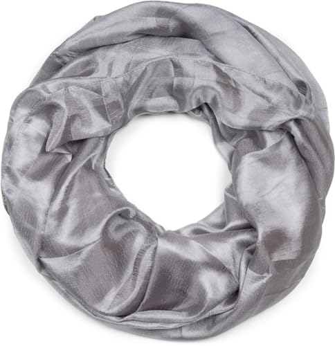styleBREAKER Damen Loop Schal weich fließend | Seidig glänzendes Halstuch Einfarbig für Sommer & Frühling | Schlauchschal Leicht & Elegant, Farbe:Grau von styleBREAKER