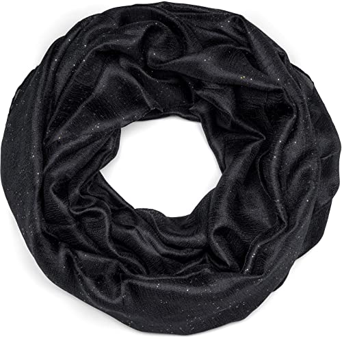 styleBREAKER Damen Loop Schal leicht und seidig mit Glitzer in Unifarben, Schlauchschal, Tuch 01016214, Farbe:Schwarz von styleBREAKER