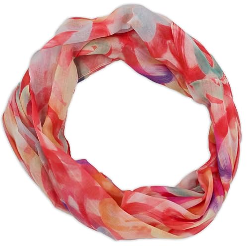 styleBREAKER Damen Loop Schal mit Brushstroke Herz Muster | luftiger Schlauchschal | weiches Halstuch für Frühling und Sommer aus Viskose 79 x 49 cm, Farbe:Rot von styleBREAKER