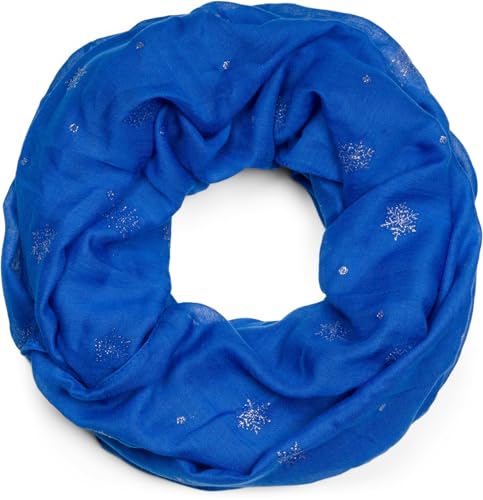 styleBREAKER Damen Loop Schal mit Glitzer Schneeflocken Print, Weicher Schlauchschal Einfarbig, Tuch 01017064, Farbe:Royalblau von styleBREAKER