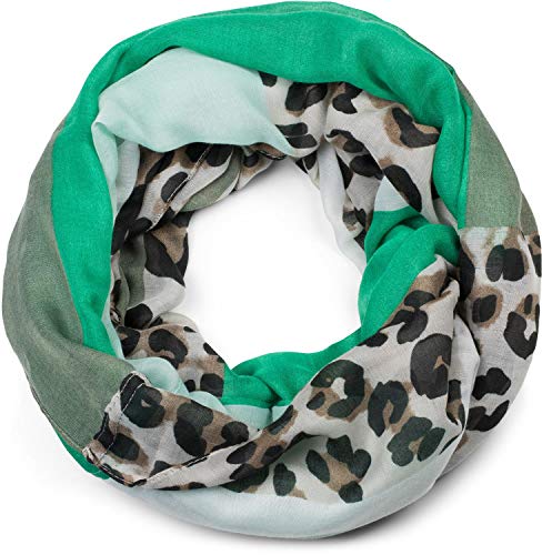 styleBREAKER Damen Loop Schal mit Leoparden Animal Print Muster und Color Blocking Farbflächen, Schlauchschal, Tuch 01016182, Farbe:Grün-Mint von styleBREAKER