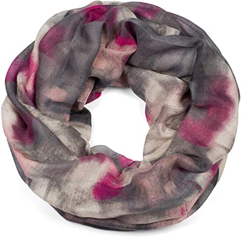 styleBREAKER Damen Loop Schal mit abstraktem Pinselstrich Muster, Schlauchschal mehrfarbig bunt, Tuch 01017130, Farbe:Pink-Grau-Rose von styleBREAKER