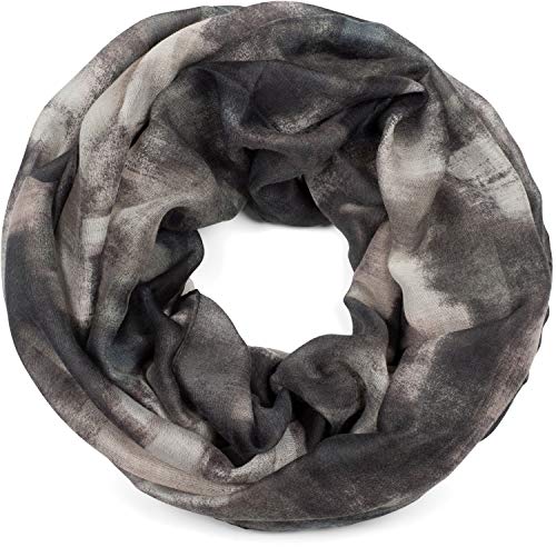 styleBREAKER Damen Loop Schal mit abstraktem Pinselstrich Muster, Schlauchschal mehrfarbig bunt, Tuch 01017130, Farbe:Schwarz-Grau von styleBREAKER