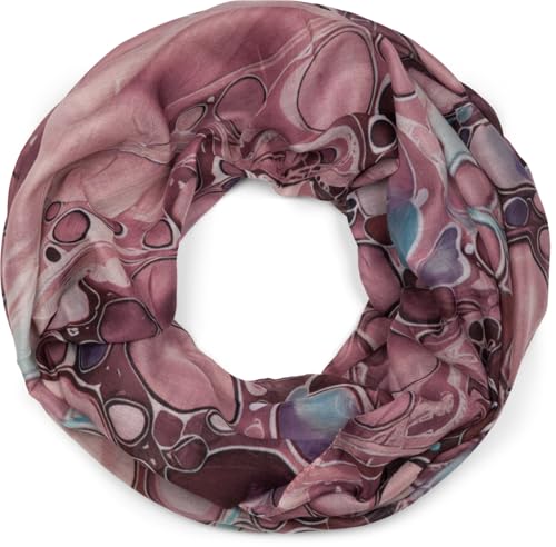 styleBREAKER Damen Loop Schal mit buntem Acrylic Pouring Muster, edler Cosmic Flow Schlauchschal mehrfarbig 01017159, Farbe:Mauve-Rose von styleBREAKER