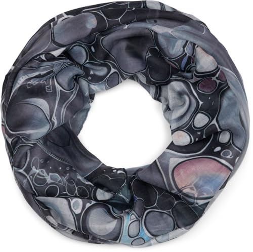 styleBREAKER Damen Loop Schal mit buntem Acrylic Pouring Muster, edler Cosmic Flow Schlauchschal mehrfarbig 01017159, Farbe:Schwarz-Grau von styleBREAKER