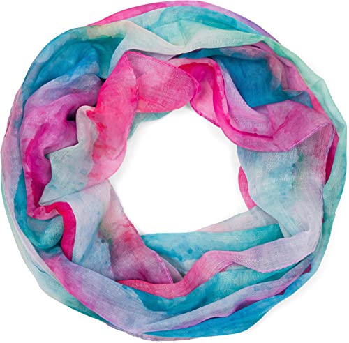 styleBREAKER Damen Loop Schal mit buntem Aquarell Farbverlauf Muster, leichter sommerlicher Schlauchschal mehrfarbig 01016220, Farbe:Pink-Blau-Grün von styleBREAKER