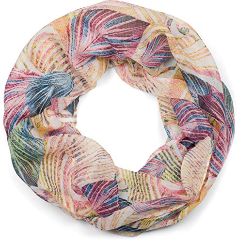 styleBREAKER Damen Loop Schal mit buntem Blätter Muster, Schlauchschal, Tuch 01016203, Farbe:Gelb-Rose von styleBREAKER