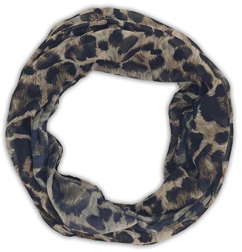 styleBREAKER Damen Loop Schlauchschal mit Leoparden Muster | Leichter Sommerschal aus Viskose | Halstuch für Frühling und Sommer - Weich und Luftig, Farbe:Braun-Schwarz von styleBREAKER