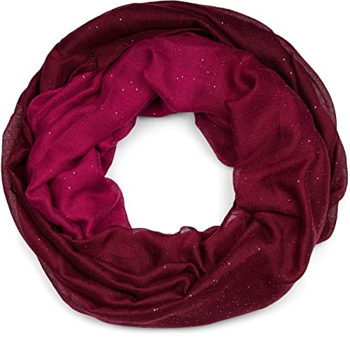 styleBREAKER Damen Loop Schlauchschal mit mehrfarbigem Farbverlauf und Glitzer, Glitzerschal, Pailletten, Schal, Tuch 01017033, Farbe:Bordeaux-Pink von styleBREAKER