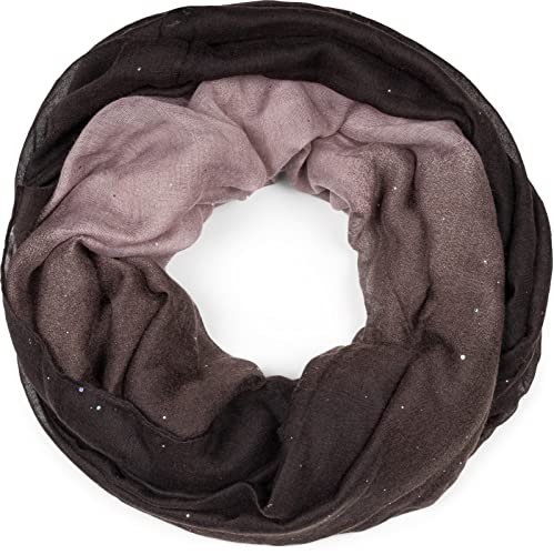 styleBREAKER Damen Loop Schlauchschal mit mehrfarbigem Farbverlauf und Glitzer, Glitzerschal, Pailletten, Schal, Tuch 01017033, Farbe:Dunkelbraun-Mauve von styleBREAKER