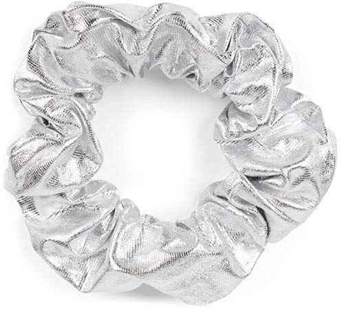 styleBREAKER Damen Metallic XXL Haargummi im Retro Style, elastisch, Scrunchie, Zopfgummi, Haarband 04027003, Farbe:Silber Metallic von styleBREAKER