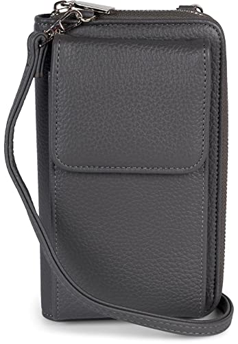 styleBREAKER Damen Mini Bag Geldbörse mit Handy Fach und RFID Schutz, Umhängetasche, Handytasche, Crossbag 02012362, Farbe:Dunkelgrau von styleBREAKER