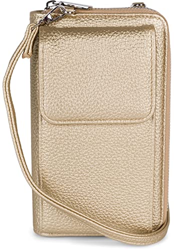 styleBREAKER Damen Mini Bag Geldbörse mit Handy Fach und RFID Schutz, Umhängetasche, Handytasche, Crossbag 02012362, Farbe:Gold von styleBREAKER