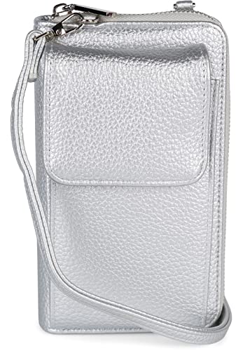 styleBREAKER Damen Mini Bag Geldbörse mit Handy Fach und RFID Schutz, Umhängetasche, Handytasche, Crossbag 02012362, Farbe:Silber von styleBREAKER