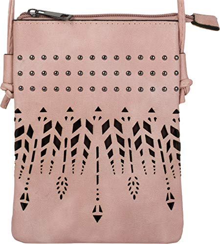 styleBREAKER Damen Mini Bag Umhängetasche Ethno Style und Nieten, Schultertasche, Handtasche, Tasche 02012260, Farbe:Rose von styleBREAKER