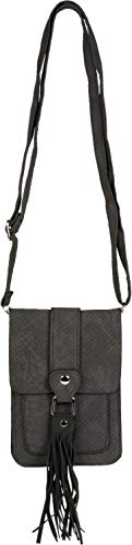 styleBREAKER Damen Mini Bag Umhängetasche Schlangenleder Optik mit Fransen, Handytasche, Schultertasche, Handtasche 02012363, Farbe:Schwarz von styleBREAKER