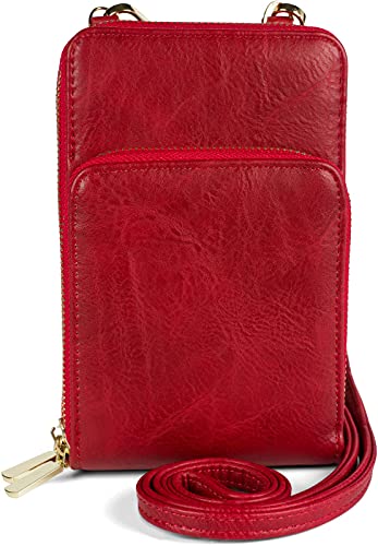 styleBREAKER Damen Mini Bag Umhängetasche mit RFID Schutz, Handytasche, 2 Reißverschluss Fächer, Schultertasche 02012376, Farbe:Weinrot von styleBREAKER