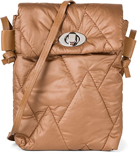 styleBREAKER Damen Mini Bag Umhängetasche mit Rauten Steppmuster, Drehverschluss, Stepptasche, Einfarbig gesteppt 02012377, Farbe:Cognac von styleBREAKER