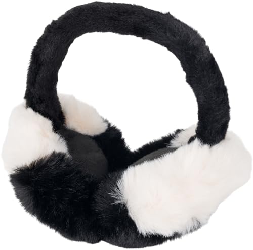 styleBREAKER Damen Ohrenwärmer in weicher Teddyfell-Optik, zweifarbig - Kuschelig warme Earmuffs für den Winter 04026069, Farbe:Schwarz-Creme von styleBREAKER