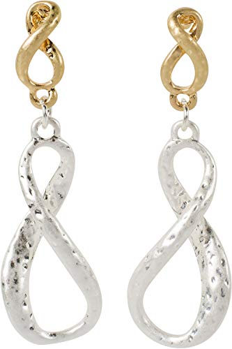 styleBREAKER Damen Ohrringe Infinity mit matt Gehämmerter Oberfläche und Stecker Verschluss, Ohrhänger, Ohrschmuck 05090038, Farbe:Silber-Gold von styleBREAKER