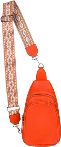 styleBREAKER Damen One Shoulder Rucksack, Geometrisch gemusterter Schultergurt, Einfarbige Crossbody Bag, Cityrucksack, Sling Bag 02012400, Farbe:Orange von styleBREAKER