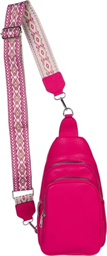 styleBREAKER Damen One Shoulder Rucksack, Geometrisch gemusterter Schultergurt, Einfarbige Crossbody Bag, Cityrucksack, Sling Bag 02012400, Farbe:Pink von styleBREAKER