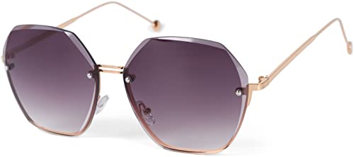 styleBREAKER Damen Ovale Oversize Sonnenbrille mit Diamant Schliff, Rahmenlos mit getönten Gläsern, Metallrahmen 09020136, Farbe:Gestell Gold/Glas Violett Verlauf von styleBREAKER