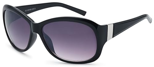 styleBREAKER Damen Oversize Sonnenbrille in Schmetterlingsform mit Verzierung aus Metall am Bügel, Verlaufsglas 09020062, Farbe:Gestell Schwarz/Glas Grau-Violett Verlaufsglas von styleBREAKER