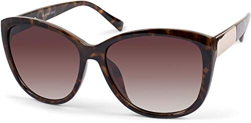 styleBREAKER Damen Oversize Sonnenbrille mit Metall Detail am Bügel, ovalen Polycarbonat Gläsern und Kunststoff Gestell, Retro Style 09020099, Farbe:Gestell Demi Braun-Gold/Glas Braun Verlauf von styleBREAKER