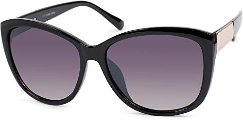 styleBREAKER Damen Oversize Sonnenbrille mit Metall Detail am Bügel, ovalen Polycarbonat Gläsern und Kunststoff Gestell, Retro Style 09020099, Farbe:Gestell Schwarz-Gold/Glas Grau Verlauf von styleBREAKER