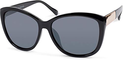 styleBREAKER Damen Oversize Sonnenbrille mit Metall Detail am Bügel, ovalen Polycarbonat Gläsern und Kunststoff Gestell, Retro Style 09020099, Farbe:Gestell Schwarz-Gold/Glas Grau getönt von styleBREAKER