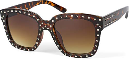 styleBREAKER Damen Oversize Sonnenbrille mit Nieten, ovalen Polycarbonat Gläsern und Kunststoff Gestell, Retro Style 09020126, Farbe:Gestell Demi Braun/Glas Braun Verlauf von styleBREAKER