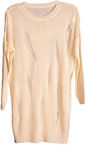 styleBREAKER Damen Oversize Strick Pullover mit Rissen im Destroyed Look, Rundhals, OneSize 08010059, Farbe:Creme von styleBREAKER