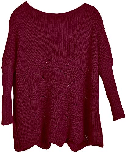 styleBREAKER Damen Oversize Strickpullover mit Ajourmuster und Langen Ärmeln, U-Boot Ausschnitt, Poncho, OneSize 08010066, Farbe:Bordeaux-Violett von styleBREAKER