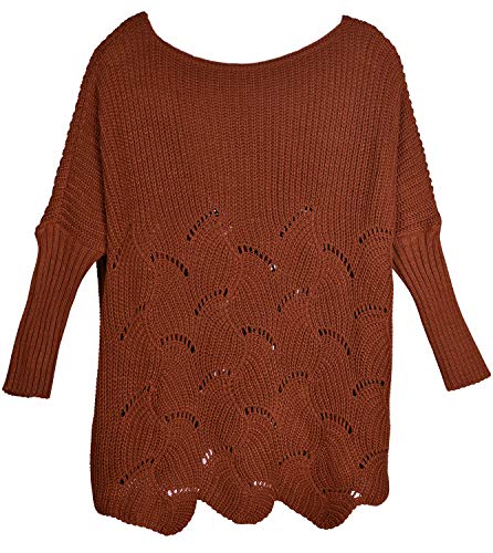 styleBREAKER Damen Oversize Strickpullover mit Ajourmuster und Langen Ärmeln, U-Boot Ausschnitt, Poncho, OneSize 08010066, Farbe:Cognac von styleBREAKER