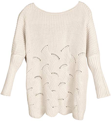 styleBREAKER Damen Oversize Strickpullover mit Ajourmuster und Langen Ärmeln, U-Boot Ausschnitt, Poncho, OneSize 08010066, Farbe:Creme-Weiß von styleBREAKER