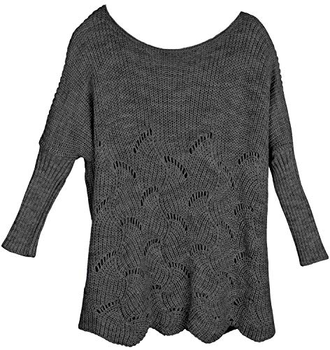 styleBREAKER Damen Oversize Strickpullover mit Ajourmuster und Langen Ärmeln, U-Boot Ausschnitt, Poncho, OneSize 08010066, Farbe:Grau von styleBREAKER