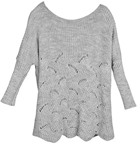 styleBREAKER Damen Oversize Strickpullover mit Ajourmuster und Langen Ärmeln, U-Boot Ausschnitt, Poncho, OneSize 08010066, Farbe:Hellgrau von styleBREAKER