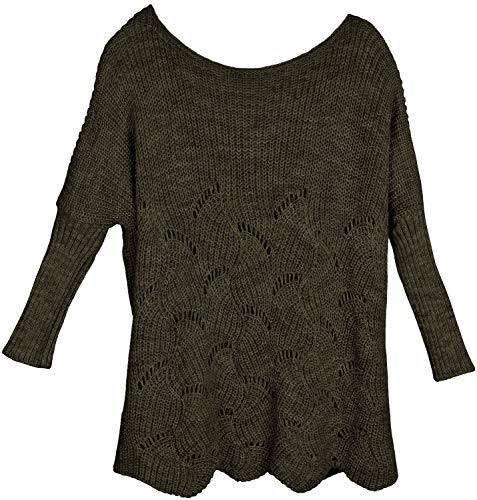 styleBREAKER Damen Oversize Strickpullover mit Ajourmuster und Langen Ärmeln, U-Boot Ausschnitt, Poncho, OneSize 08010066, Farbe:Oliv von styleBREAKER