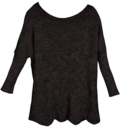 styleBREAKER Damen Oversize Strickpullover mit Ajourmuster und Langen Ärmeln, U-Boot Ausschnitt, Poncho, OneSize 08010066, Farbe:Schwarz von styleBREAKER