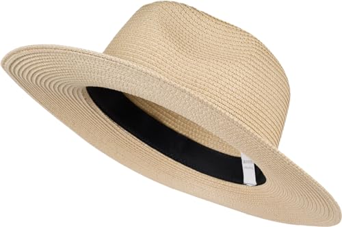 styleBREAKER Damen Panama Sonnenhut, Strohhut, Schlapphut, Faltbarer Knautschhut, Sommerhut, Fedora Hut 04025041, Farbe:Beige von styleBREAKER