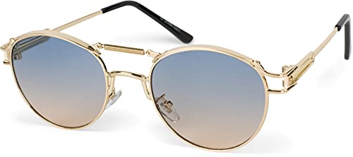 styleBREAKER Damen Panto Sonnenbrille mit ovalen Flachgläsern und Metall Bügel, Federn, Silikon Nasenauflage 09020117, Farbe:Gestell Gold/Glas Grau-Beige Verlauf von styleBREAKER