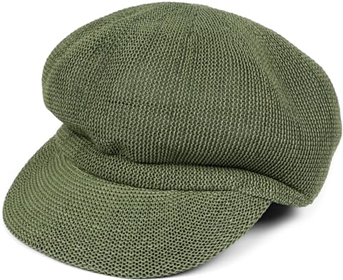 styleBREAKER Damen Papierstroh Ballonmütze Einfarbig, Schirmmütze, Sonnenhut, Bakerboy Schiebermütze, Newsboy Cap 04023096, Farbe:Oliv von styleBREAKER