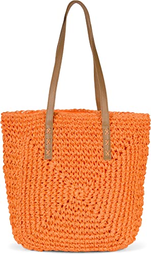 styleBREAKER Damen Papierstroh Schultertasche mit langen Henkeln, Strandtasche, Korbtasche, Flechttasche, Shopper 02012388, Farbe:Orange von styleBREAKER