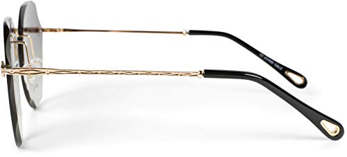 styleBREAKER Damen Piloten Sonnenbrille Rahmenlos mit getönten Gläsern im Diamant Schliff, Geprägte Bügel, Vieleckige Gläser 09020106, Farbe:Gestell Gold/Glas Blau-Rosa Verlauf von styleBREAKER