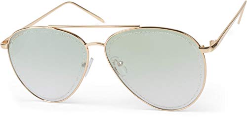 styleBREAKER Damen Piloten Sonnenbrille mit Glitzer Highlights im Glas, getönte Polycarbonat Gläser und Metall Gestell, Pilotenbrille 09020107, Farbe:Gestell Gold/Glas Grün von styleBREAKER