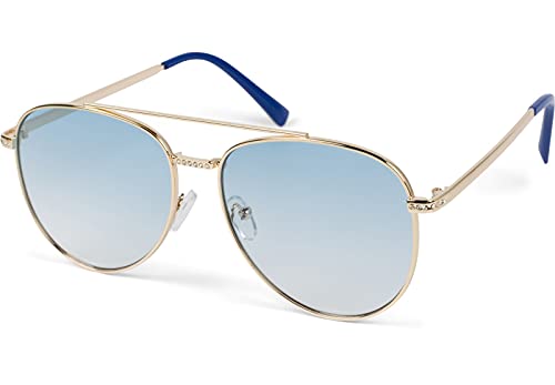 styleBREAKER Damen Piloten Sonnenbrille mit Strass Applikation, getönte Polycarbonat Gläser und Metall Gestell 09020119, Farbe:Gestell Gold/Glas Blau Verlauf von styleBREAKER